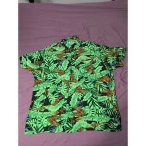 Jurassic World Mens 3XL Green Dinosaur Hawaiian Button Up Shirt Rayon